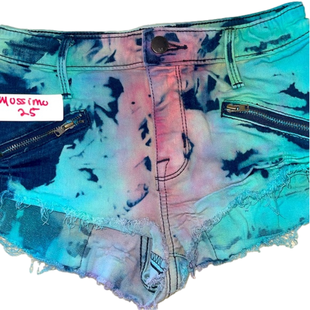 Acid wash rainbow turquoise upcycled booty shorts size 0/ 25